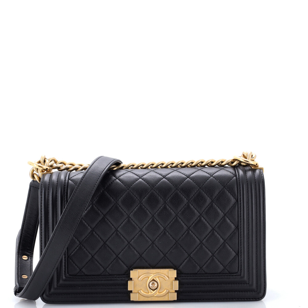 Chanel Old Medium Boy Flap Bag Quilted Caviar